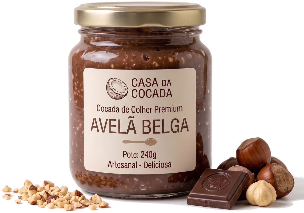 Cocada de colher sabor Avelã Belga em pote de vidro