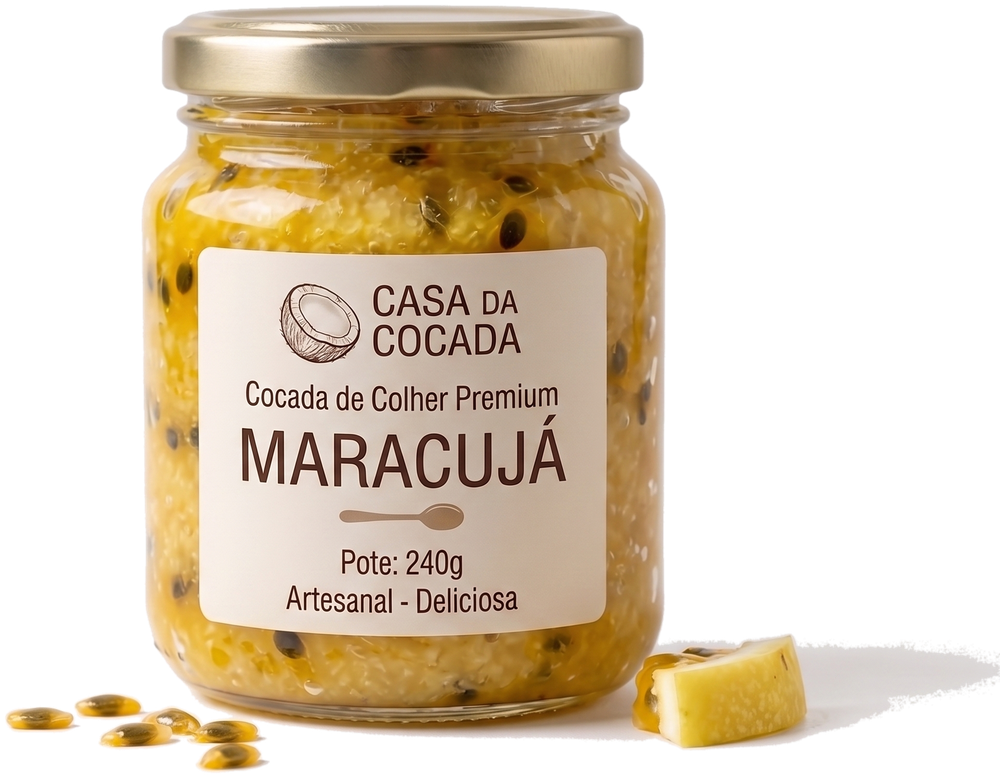 Cocada de colher sabor Maracujá em pote de vidro