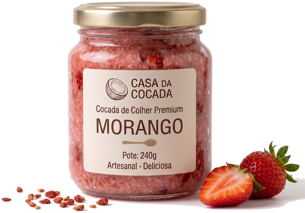 Cocada de colher sabor Morango em pote de vidro